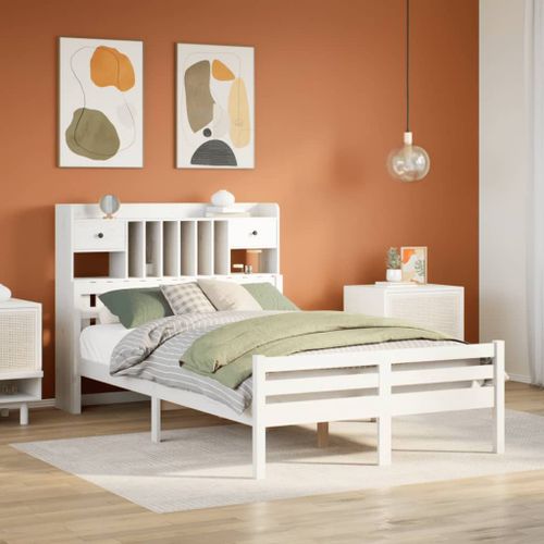 Vidaxl Lit Bibliothèque Sans Matelas Blanc 135x190 Cm Bois Pin Massif