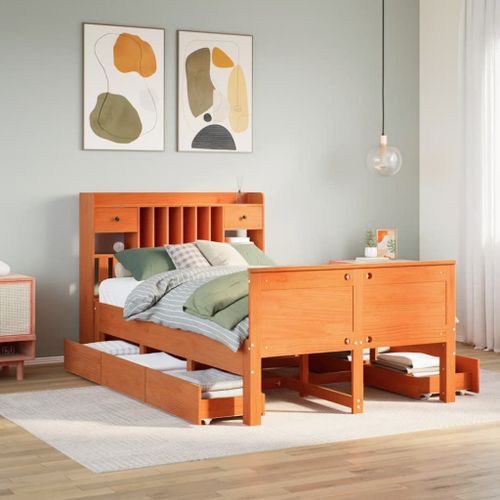 Vidaxl Lit Bibliothèque Sans Matelas Cire Marron 135x190 Cm Pin Massif