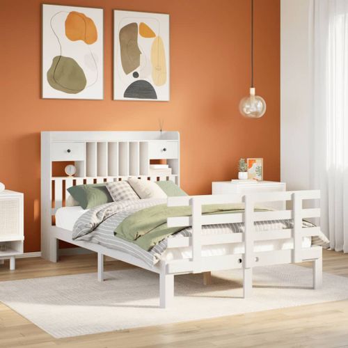 Vidaxl Lit Bibliothèque Sans Matelas Blanc 135x190 Cm Bois Pin Massif