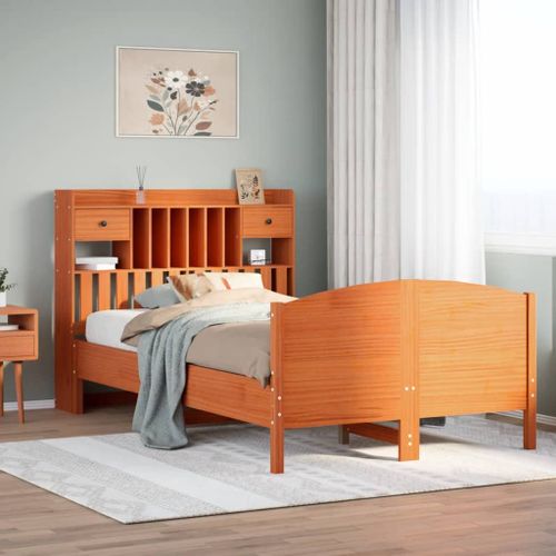 Vidaxl Lit Bibliothèque Sans Matelas Cire Marron 135x190 Cm Pin Massif