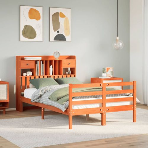 Vidaxl Lit Bibliothèque Sans Matelas Cire Marron 135x190 Cm Pin Massif