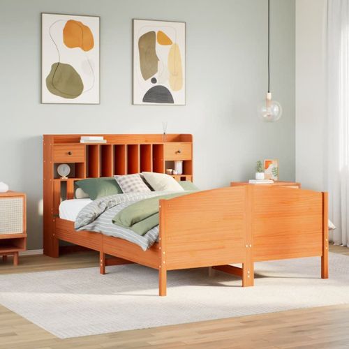 Vidaxl Lit Bibliothèque Sans Matelas Cire Marron 150x200 Cm Pin Massif