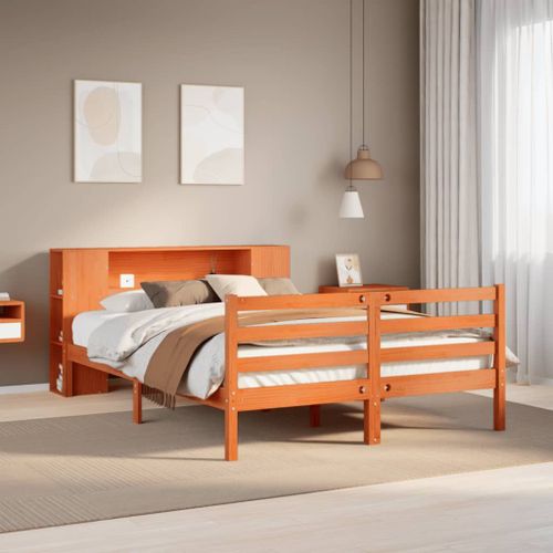 Vidaxl Lit Bibliothèque Sans Matelas Cire Marron 135x190 Cm Pin Massif