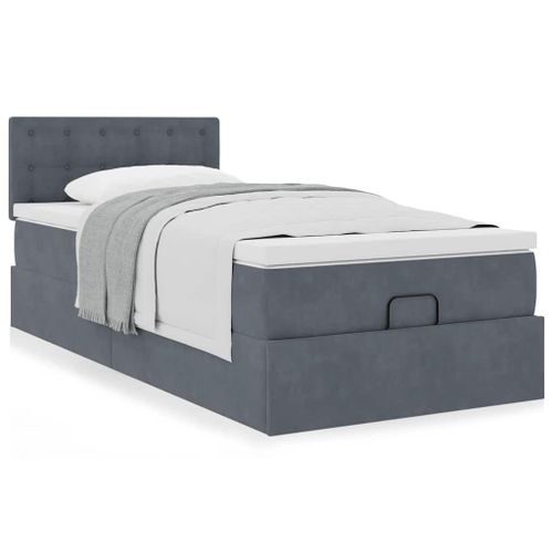Vidaxl Cadre De Lit Ottoman Avec Matelas Gris Foncé 100x200 Cm Velours