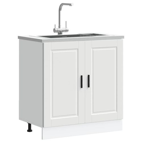 Vidaxl Meuble Bas Pour Évier Porto Blanc 80x46x81,5 Cm Bois Ingénierie
