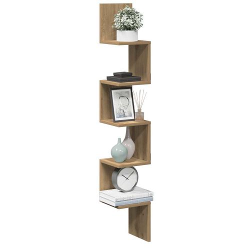 Vidaxl Étagère D'angle Murale Chêne Artisanal 20x20x127,5 Cm