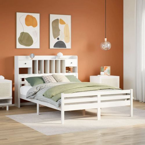 Vidaxl Lit Bibliothèque Sans Matelas Blanc 150x200 Cm Bois Pin Massif