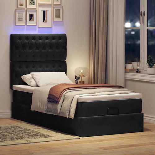Vidaxl Cadre De Lit Ottoman Avec Matelas Noir 90x200 Cm Velours