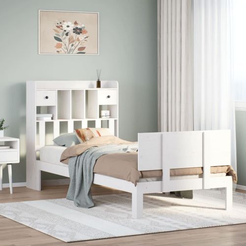 Vidaxl Lit Bibliothèque Sans Matelas Blanc 75x190cm Bois De Pin Massif