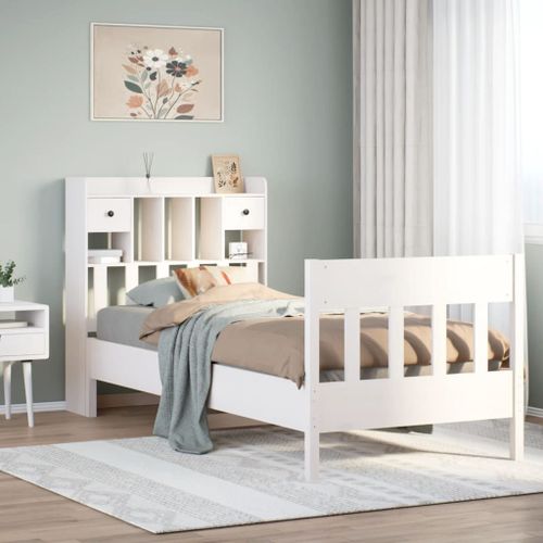Vidaxl Cadre De Lit Sans Matelas Blanc 100x200 Cm Bois De Pin Massif