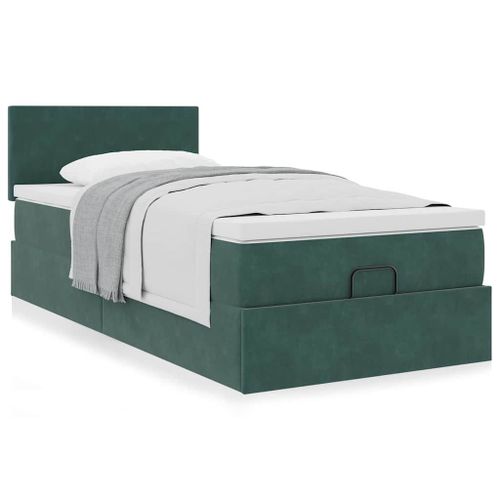 Vidaxl Cadre De Lit Ottoman Avec Matelas Vert Foncé 100x200 Cm Velours