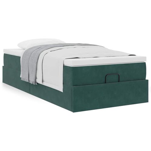 Vidaxl Cadre De Lit Ottoman Avec Matelas Vert Foncé 100x200 Cm Velours