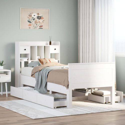 Vidaxl Lit Bibliothèque Sans Matelas Blanc 75x190cm Bois De Pin Massif