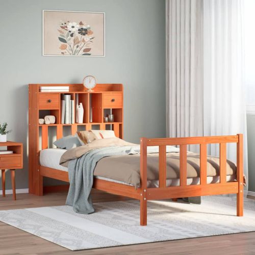 Vidaxl Lit Bibliothèque Sans Matelas Cire Marron 100x200 Cm Pin Massif