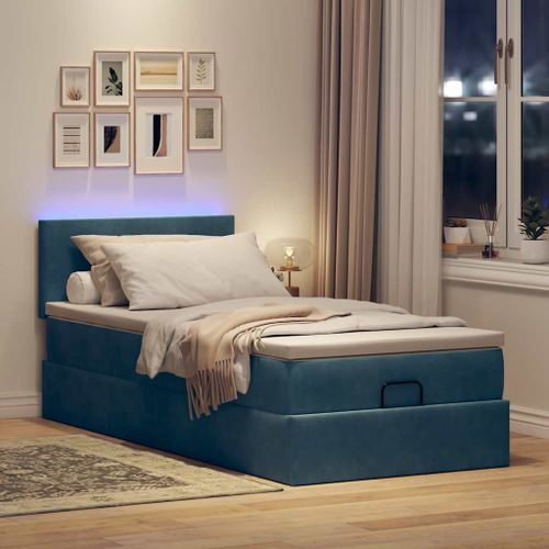 Vidaxl Cadre De Lit Ottoman Avec Matelas Bleu Foncé 100x200 Cm Velours