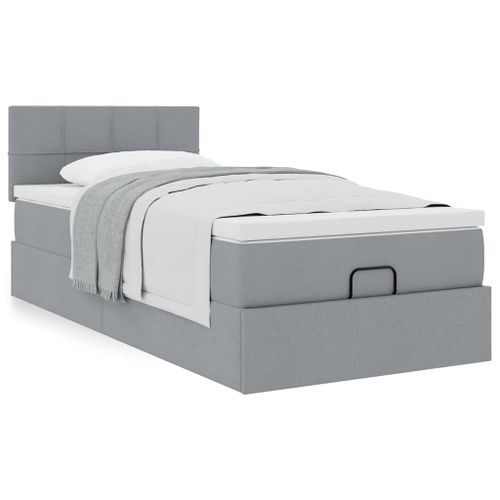 Vidaxl Lit Ottoman Avec Matelas Gris Clair 100x200 Cm Tissu