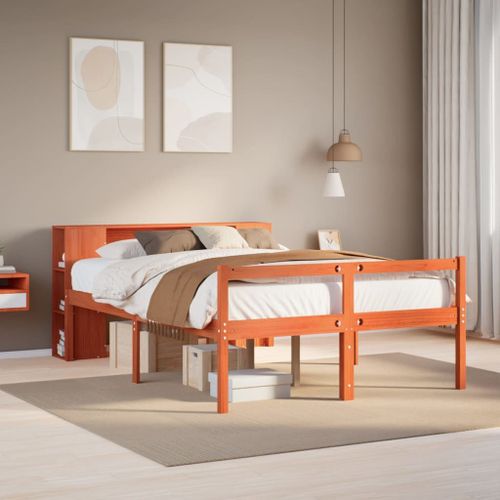 Vidaxl Lit Bibliothèque Sans Matelas Cire Marron 135x190cm Bois Massif