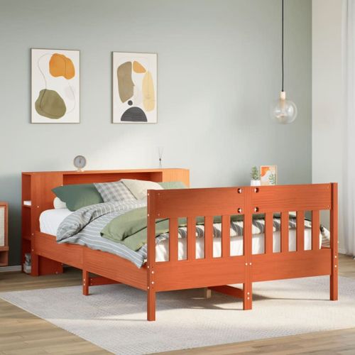 Vidaxl Lit Bibliothèque Sans Matelas Cire Marron 135x190 Cm Pin Massif