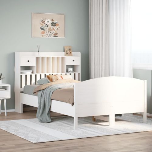 Vidaxl Lit Bibliothèque Sans Matelas Blanc 135x190 Cm Bois Pin Massif