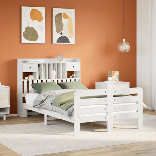 Vidaxl Lit Bibliothèque Sans Matelas Blanc 135x190 Cm Bois Pin Massif
