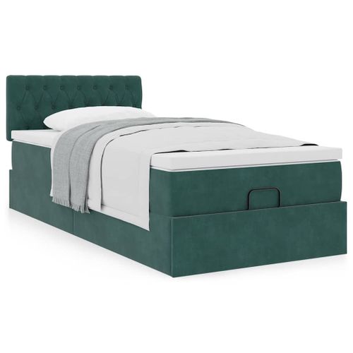 Vidaxl Cadre De Lit Ottoman Avec Matelas Vert Foncé 100x200 Cm Velours
