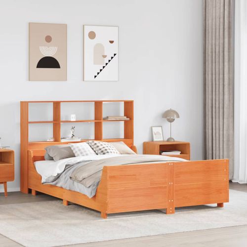 Vidaxl Lit Bibliothèque Sans Matelas Cire Marron 135x190cm Bois Massif