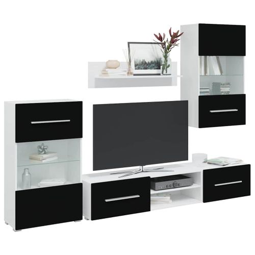 Vidaxl Meubles Tv Avec Lumière Led 5 Pcs Noir Mat Bois D'ingénierie