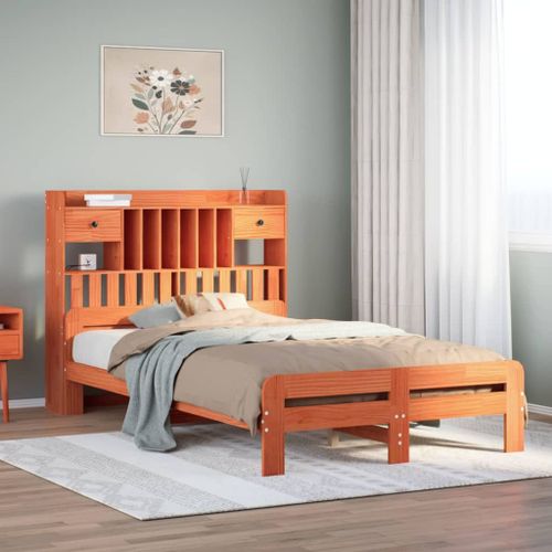 Vidaxl Lit Bibliothèque Sans Matelas Cire Marron 135x190 Cm Pin Massif