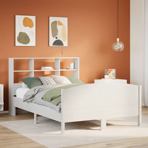 Vidaxl Lit Bibliothèque Sans Matelas Blanc 135x190 Cm Bois Pin Massif