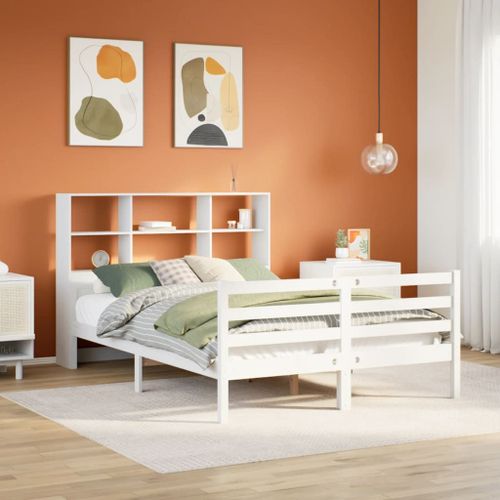 Vidaxl Lit Bibliothèque Sans Matelas Blanc 135x190 Cm Bois Pin Massif