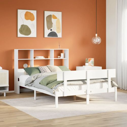 Vidaxl Lit Bibliothèque Sans Matelas Blanc 135x190 Cm Bois Pin Massif