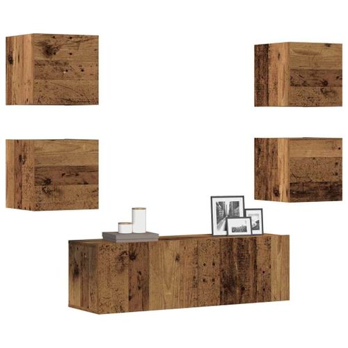 Vidaxl Ensemble De Meuble Tv Mural 5 Pcs Vieux Bois Bois D'ingénierie