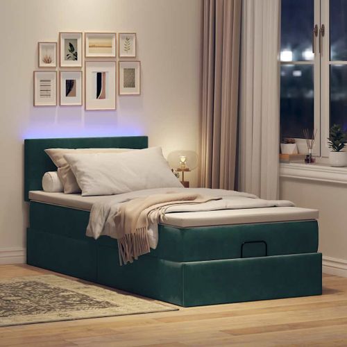 Vidaxl Cadre De Lit Ottoman Avec Matelas Vert Foncé 100x200 Cm Velours