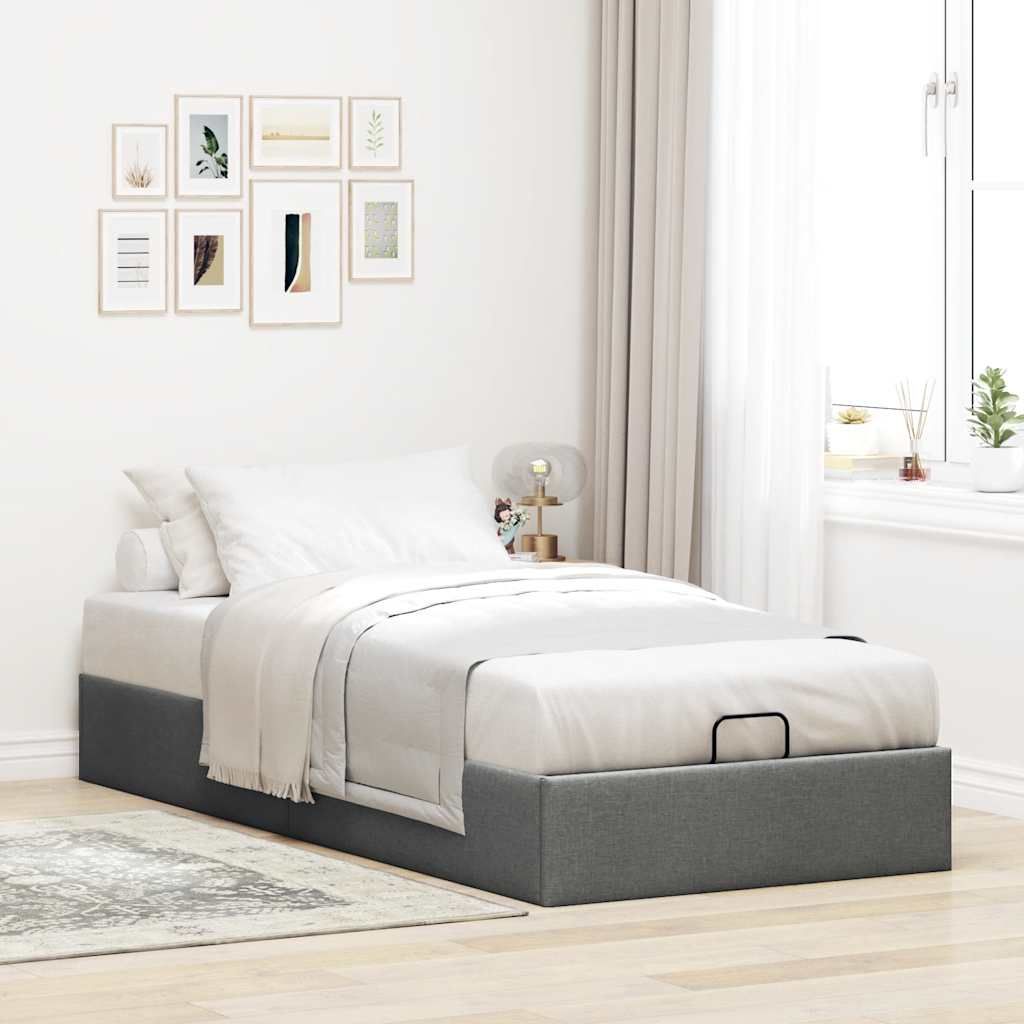 Vidaxl Cadre De Lit Ottoman Sans Matelas Gris Foncé 100x200 Cm Tissu