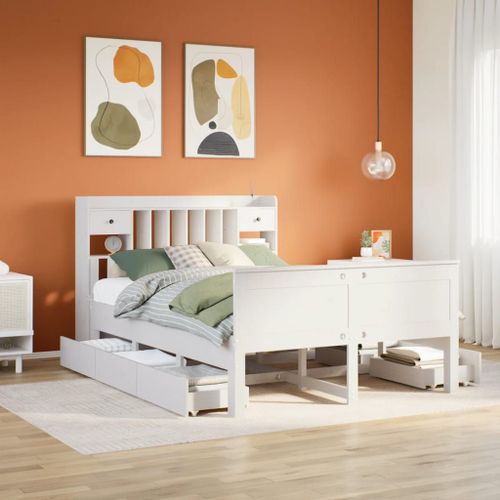 Vidaxl Lit Bibliothèque Sans Matelas Blanc 150x200 Cm Bois Pin Massif