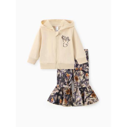 Bébé,Tout-Petit Fille 2pcs Veste À Capuche Et Legging Évasé Camouflage Ensemble