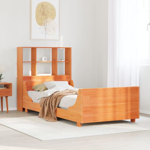Vidaxl Lit Bibliothèque Sans Matelas Cire Marron 100x200cm Bois Massif
