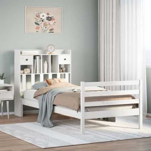 Vidaxl Lit Bibliothèque Sans Matelas Blanc 75x190cm Bois De Pin Massif
