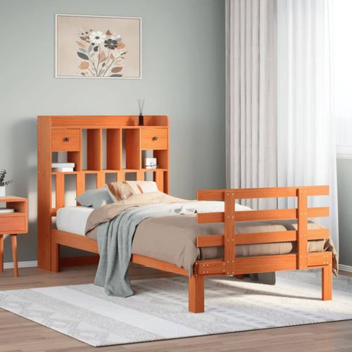 Vidaxl Lit Bibliothèque Sans Matelas Cire Marron 75x190 Cm Pin Massif