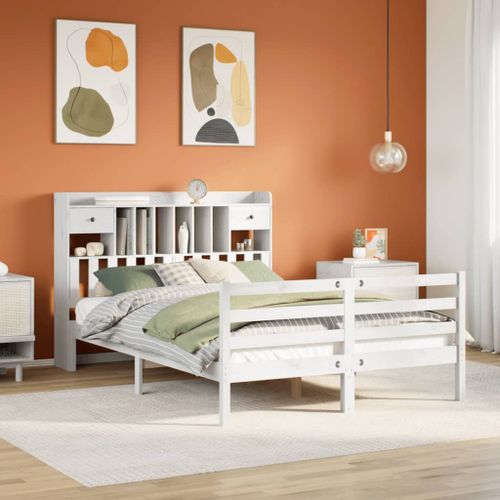 Vidaxl Lit Bibliothèque Sans Matelas Blanc 150x200 Cm Bois Pin Massif