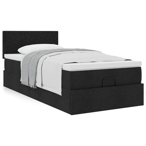 Vidaxl Lit Ottoman Avec Matelas Noir 100x200 Cm Tissu