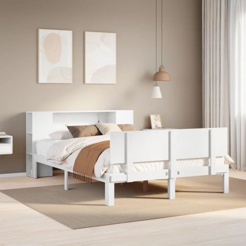 Vidaxl Lit Bibliothèque Sans Matelas Blanc 135x190 Cm Bois Pin Massif