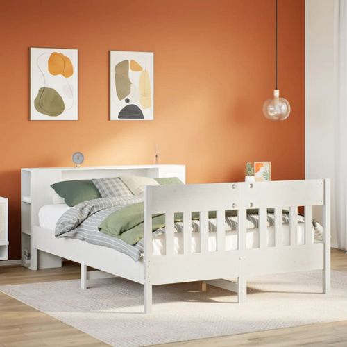 Vidaxl Lit Bibliothèque Sans Matelas Blanc 135x190 Cm Bois Pin Massif