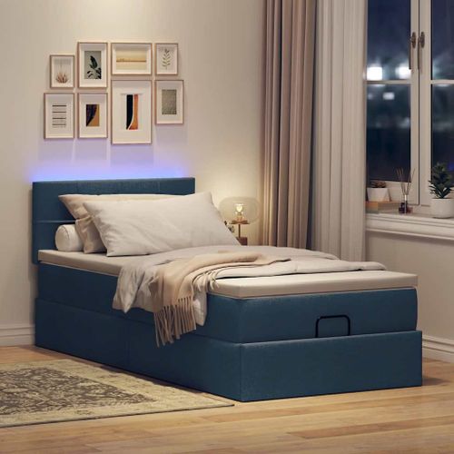 Vidaxl Lit Ottoman Avec Matelas Et Led Bleu 100x200 Cm Tissu