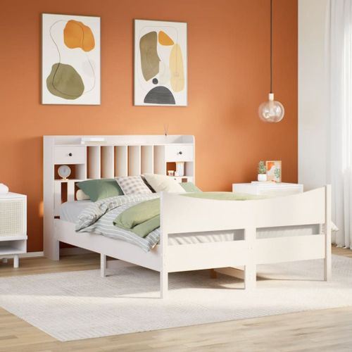Vidaxl Cadre De Lit Sans Matelas Blanc 150x200 Cm Bois De Pin Massif