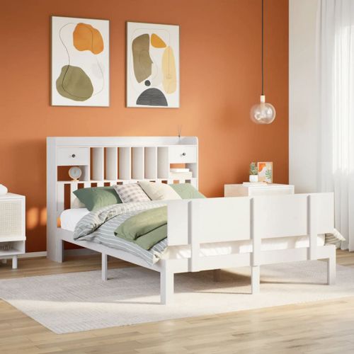 Vidaxl Lit Bibliothèque Sans Matelas Blanc 150x200 Cm Bois Pin Massif
