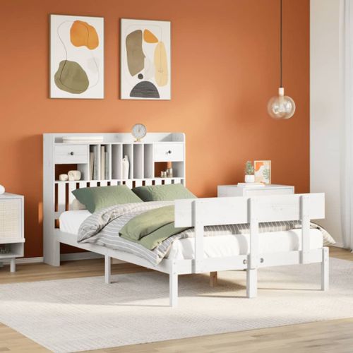 Vidaxl Lit Bibliothèque Sans Matelas Blanc 135x190 Cm Bois Pin Massif