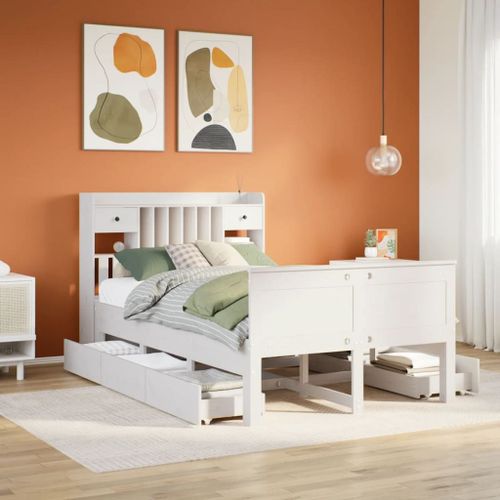 Vidaxl Lit Bibliothèque Sans Matelas Blanc 135x190 Cm Bois Pin Massif