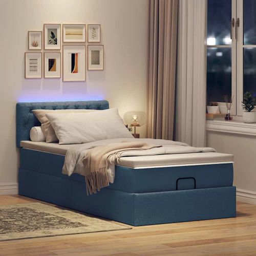 Vidaxl Lit Ottoman Avec Matelas Et Led Bleu 100x200 Cm Tissu
