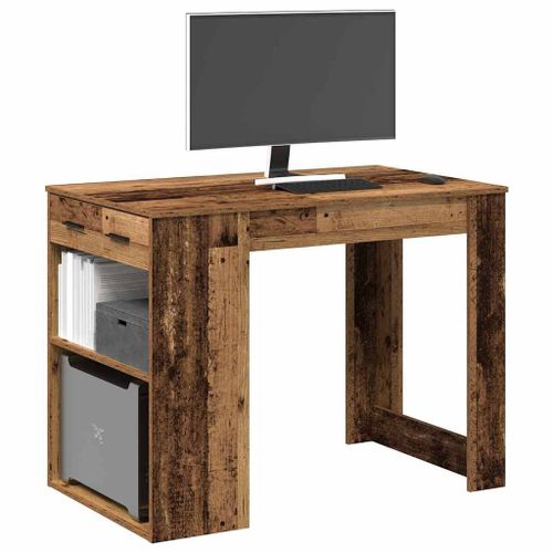Vidaxl Bureau Avec Tiroir Et Étagère Vieux Bois Bois D'ingénierie